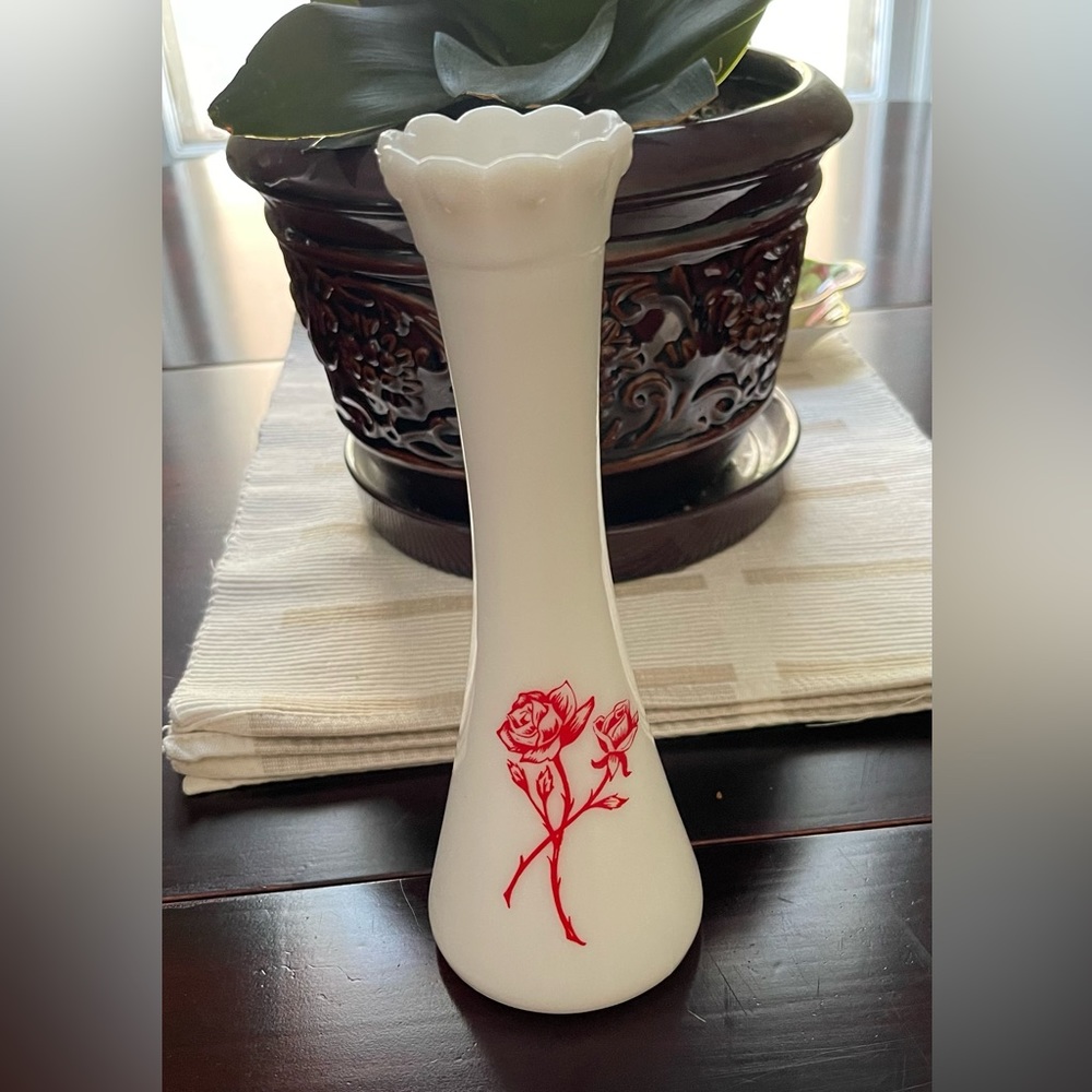 Milk Glass Rose Bud Vase 9”